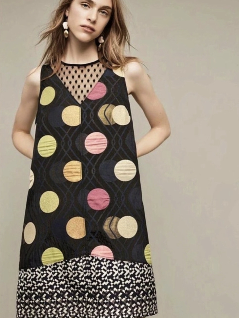 Maeve Jacquard Mini Dress in Black & Pink Size XS Like New